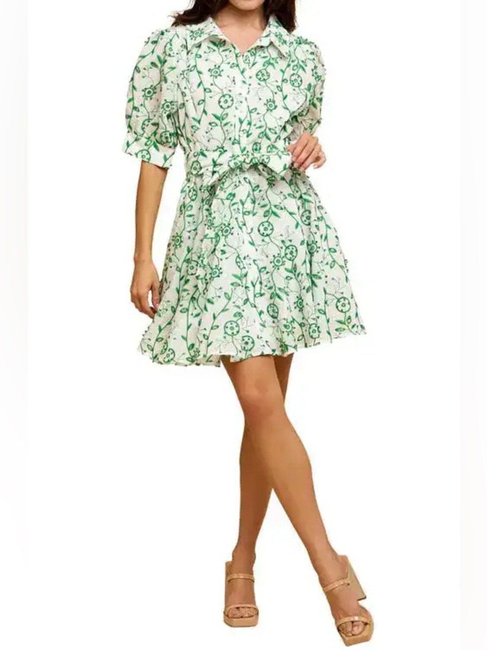 CIEBON Emilie Embroidered Belted Mini Shirtdress